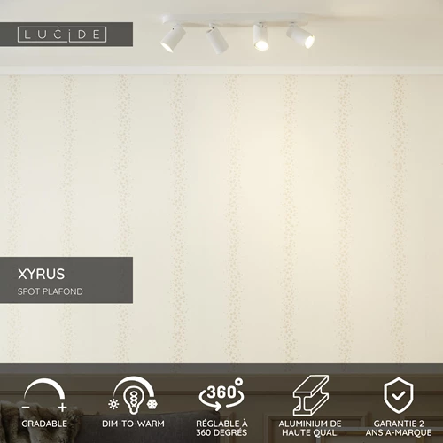 Lucide XYRUS - Spot plafond - LED Dim to warm - GU10 - 4x5W 2200K/3000K - Blanc - USP